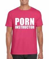 Porn instructor tekst t-shirt roze heren trend