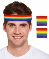 Regenboog pride kleuren hoofd en pols zweetbandjes set trend