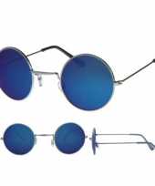 Retro zonnebril zilver met ronde blauwe glazen voor volwassenen trend