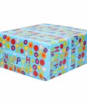 Rollen inpakpapier cadeaupapier blauw met happy birthday design 200 x 70 cm trend