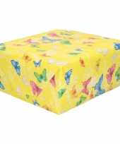 Rollen inpakpapier cadeaupapier geel met gekleurde vlinders 200 x 70 cm trend