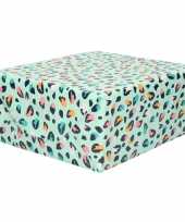 Rollen inpakpapier cadeaupapier mintgroen met gekleurde panterprint design 200 x 70 cm op rol trend