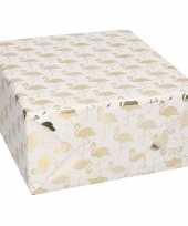 Rollen inpakpapier cadeaupapier wit gouden flamingos print 150 x 70 cm trend