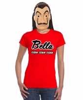 Rood bella ciao t-shirt met la casa de papel masker dames trend