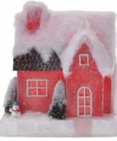 Rood kerstdorp huisje 25 cm type 2 met led verlichting trend