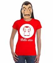 Rood salvador dali t-shirt met la casa de papel masker dames trend