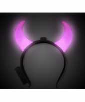 Roze duivelshoorntjes diadeem met licht trend