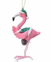Roze groene flamingo kerstversiering hangdecoratie 13 cm trend