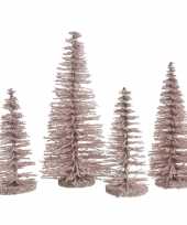 Roze kleine kunst kerstboom glitter 15 cm 4 stuks trend
