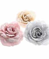 Roze roos kerstversiering clip decoratie 12 cm trend