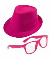Roze verkleedset trilby hoed met zonnebril trend