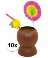Set van 10x hawaii tropische party kokosnoot drinkbekers trend