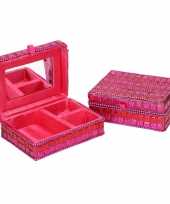 Sieradenkistje juwelendoosje roze met glitters 8 x 10 cm trend