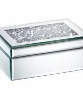 Sieradenkistje spiegel zilver 22 x 15 cm met diamanten trend