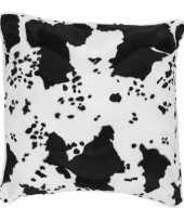 Sierkussen fluweel met koeienprint zwart wit 47 x 47 cm trend