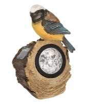 Solar lamp vogel tuin deco beeldje pimpelmees met led 17 cm trend