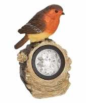 Solar lamp vogel tuin deco beeldje roodborstje met led 17 cm trend