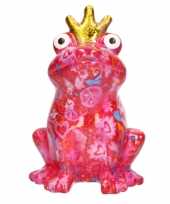 Spaarpot kikker roze met peace teken 22 cm trend