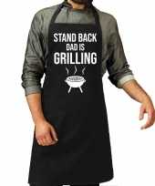Stand back dad is grilling bbq barbecue cadeau schort zwart voor heren trend