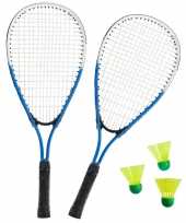 Sterke badminton set blauw wit met 3 shuttles en opbergtas trend