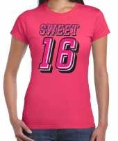 Sweet 16 verjaardag t-shirt roze fuchsia voor dames trend