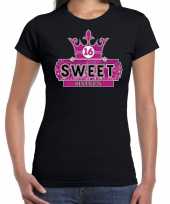 Sweet 16e verjaardag t-shirt zwart voor dames trend