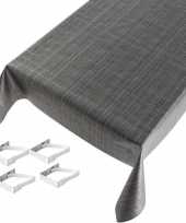 Tafelkleed tafelzeil tweed antraciet 140 x 170 cm met 4 klemmen trend