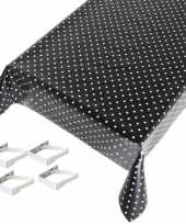 Tafelkleed tafelzeil zwart polkadot 140 x 170 cm met 4 klemmen trend