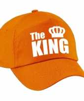 The king pet cap oranje met witte letters en kroon heren trend