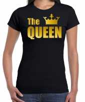 The queen t-shirt zwart met gouden letters en kroon voor dames trend