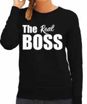 The real boss sweater trui zwart met witte letters voor dames trend