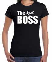 The real boss t-shirt zwart met witte letters voor dames trend