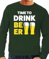 Time to drink beer tekst sweater groen voor heren trend