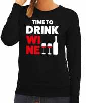Time to drink wine tekst sweater zwart voor dames trend