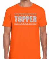 Topper t-shirt oranje met zilveren glitters heren trend