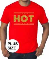 Toppers grote maten hot t-shirt rood met gouden glitter letters heren trend