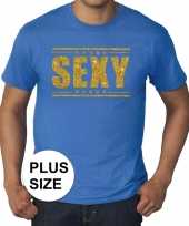 Toppers grote maten sexy t-shirt blauw met gouden letters trend