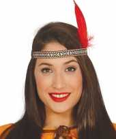 Toppers indianen verkleed hoofdband met rode veer voor volwassenen trend