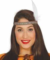 Toppers indianen verkleed hoofdband met witte veer voor volwassenen trend