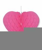 Valentijnsdag decoratie hart fuchsia roze 15 x 18 cm trend