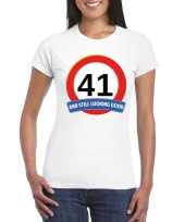 Verkeersbord 41 jaar t-shirt wit dames trend