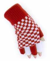 Vingerloze handschoen rood wit geblokt trend