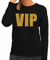Vip tekst sweater trui zwart met gouden glitter letters dames trend