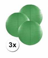 Voordeelverpakking met 3 donker groene lampionnen 25 cm trend