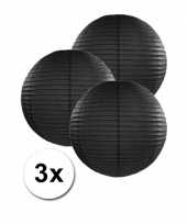 Voordeelverpakking met 3 zwarte lampionnen 25 cm trend