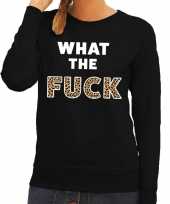 What the fuck tijgerprint tekst sweater zwart voor dames trend