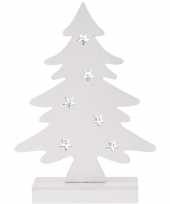 Wit houten kerstboompje decoratie 28 cm met led verlichting trend