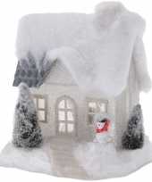 Wit kerstdorp huisje 20 cm type 2 met led verlichting trend