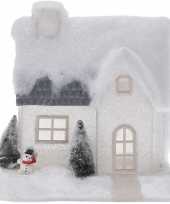 Wit kerstdorp huisje 25 cm type 2 met led verlichting trend