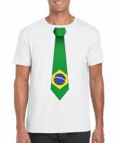 Wit t-shirt met brazilie vlag stropdas heren trend